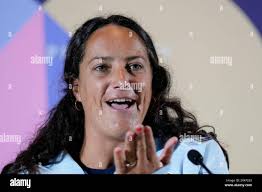 United States' Maggie Steffens answers to reporters during a news  conference of the women's United States team ahead the 2024 Summer  Olympics, Wednesday, July 24, 2024, in Paris, France. (AP Photo/Luca Bruno