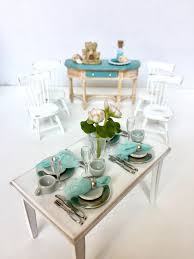 Dollhouse Table Set Miniature Dining Room Furniture Beach Etsy Table Settings Table Table And Chairs