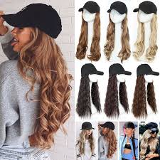You can have so much fun with your bangs! New Arrivals Baseball Hat With Hair Extensions Cap Wig Full Wigs 16 18 Real Hair Piece Long Curly Wavy For Women Wish