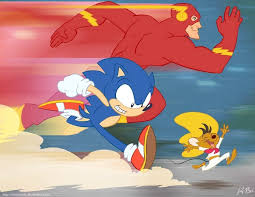 I Love How They All Look Really Happy The Flash Sonic The Hedgehog Speedy Gonzalez Fastest Superhero Race Flash Vs The Great Race Geek Stuff