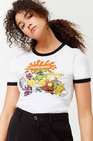 90 Fashion Black And Yellow Graphic Tee Rugrats Graphic Ringer Tee Casual Tops For Women Cartoon Outfits Graphic Tee Outfits