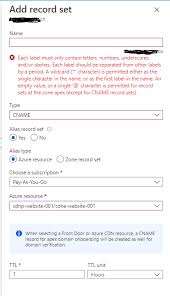 Can T Create An Cname Record With Name To Point To The Cdn Endpoint Microsoft Q A