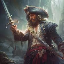 A pirate with a sword in his hand is standing in a forest | Premium  AI-generated image