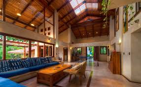 Tropical Modern Living Room Wooden Statement Ceilings Wooden Post Drift Wood Wooden Furniture Hi Architecture Design Costa Rica Real Estate Living Room Designs