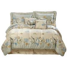 Look for luxury as well as casual beach home bedding: Tropical Sea Shell Comforter Set 7pc King Size Beach Shells Ocean Comforter Sets Queen Bedding Sets Full Comforter Sets