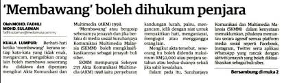 Suruhanjaya komunikasi dan multimedia malaysia skmm sudah mengadakan perjumpaan dengan 300 pihak berkepentingan dalam industri perkhidmatan internet sebagai persediaan untuk membentangkan pindaan akta komunikasi dan multimedia 1998 serta akta suruhanjaya. Membawang Di Media Sosial Boleh Didenda Rm50 000 Atau Penjara Setahun Soyacincau Com