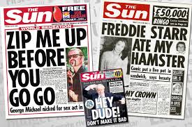 The term tabloid journalism refers to an emphasis on such topics as sensational crime stories, astrology, celebrity gossip and television. Celebrating The Sun S Fifty Greatest Ever Front Pages As Britain S Favourite Paper Turns 50