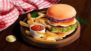 gourmet western food hamburger fries ketchup tray pink plaid tablecloth food western food hamburger illustration image on pngtree free download on pngtree hamburger and fries western food food