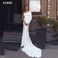 Shop cool personalized one shoulder long sleeve wedding dresses with unbelievable discounts. Lorie Satin Mermaid Wedding Dress Long Sleeve Vestido De Novia One Shoulder Backless Boho Bridal Dress Wedding Gown Wedding Dresses Aliexpress