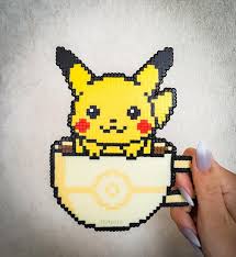 Pikachu In A Cup Pixel Art Magnet Hama Perler Beads Pikachu Etsy Pokemon Perler Beads Perler Bead Art Perler Bead Disney