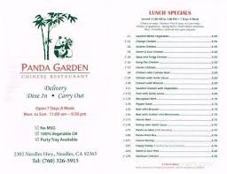 Our mission is to provide your delicious food, friendly service, value and great dining ambiance through integrity and teamwork. Online Menu Of Panda Garden Needles Ca