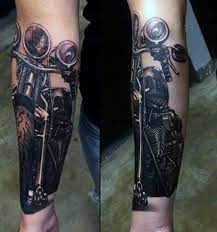 Full sleeve tattoo designs for your tattoo needs. 60 Motorcycle Tattoos For Men Two Wheel Design Ideas Half Sleeve Tattoo Tattoos For Guys Half Sleeve Tattoos Designs