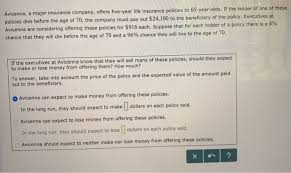 Get fast, free insurance quotes today. Solved Avicenna Major Insurance Company Offers Five Year Life Insurance Policies 65 Year Olds Hol Q38315995