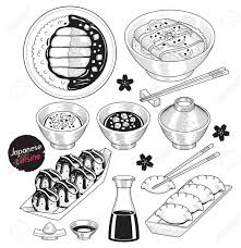 Side dishes often consist of fish, pickled vegetables, and vegetables cooked in broth. Japan Food Doodle Elements Hand Drawn Style Vector Illustrations Royalty Free Cliparts Vectors And Stock Illustration Image 93440162