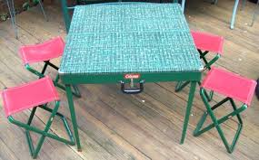 Vintage Original Coleman Metal Folding Camping Table Case With Stools Chairs Camping Table Folding Camping Table Stool Chair