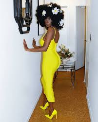 Aesthetic Black And Yellow Clothes Queen Macee On Instagram Black Women In Yellow Wearing Hotmiamistyles Pumps By Amiclubwear Womens Black Jumpsuit Yellow Outfit Black Women
