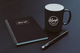 Download Coffee Mug Mockup On Black Table Creative Photoshop Templates Creative Market
