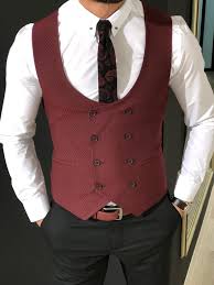 Trefor Slim Fit Double Breasted Vest Claret Red Fashion Suits For Men Vest Outfits Men Mens Vest Fashion