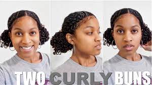 2 Puff Curly Buns Space Buns Natural Hair Protective Style Curly Bun Hairstyles Natural Hair Styles Curly Bun
