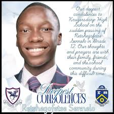 Our deepest sympathy 🕊️ Our deepest condolences to Krugersdorp High School 