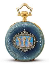 Patek Philippe A Yellow Gold Platinum Enamel And Diamond Set Art Nouveau Styled Open Faced Keyless Watch With Enamel Cartouche