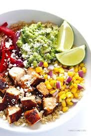 Chicken Quinoa Burrito Bowls Gimme Some Oven Recipe Lunch Bowl Healthy Cooking Healthy