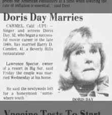 Doris Day marries Barry Comden announcement 1976