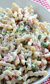 Creamy Pasta Salad With Bacon Peas And Bell Peppers Recipe Creamy Pasta Salads Creamy Pasta Pasta Salad Recipes