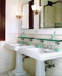 pedestal sink. subway tile