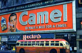 It was installed on the exterior of the claridge hotel, at the corner of broadway and 44th. Smoking Camel Cigarettes Billboard New York City Undated Kodachrome Slide Circa 1955 Vintageads