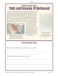 5th Grade Main Idea Worksheet About The Louisiana Purchase Main Idea Worksheet Social Studies Worksheets 3rd Grade Social Studies