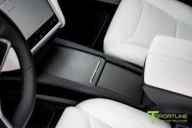 Tesla Carbon Fiber Center Console Flip Door And Sliding Tray Panel Set Center Console Carbon Fiber Tesla