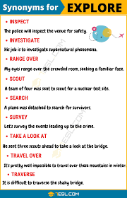 Explore Synonym List Of 95 Synonyms For Explore With Useful Examples 7 E S L English Vocabulary Words Learn English Words English Words