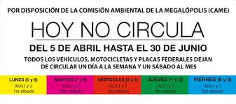 Hoy no circula (literally in spanish: Contingencia Ambiental Todos Los Coches De La Ciudad De Mexico Dejaran De Circular Al Menos Un Dia Internacional El Pais