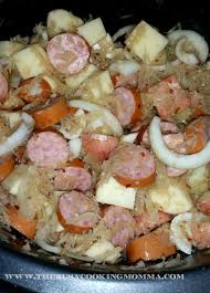 Slow Cooked Kielbasa Sauerkraut And Potatoes Smoked Sausage Recipes Pork Recipes Slow Cooker Crock Pot
