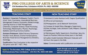The college offers courses in the fields of liberal arts, sciences, humanities, management, computer science, social science, and life sciences. Teaching Staff Non Teaching Staff Wanted At Psg College Of Arts And Science Coimbatore Facultyplus