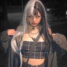 Punk Half Black Half White Long Wig Yv40711 Split Dyed Hair Split Hair Hair Inspo Color