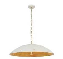 HUOKU PCover 1-Light 27.6 in.W Distressed White Pendant Light Kitchen Barn  Dome Cone Hanging Light with Gold Foil Accent PD1070361