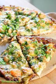 Shrimp Scampi Pizza You Can Totally Make This Healthy Gf Crust Wheat Crust All Healthy Everything Yum Recipes Food Seafood Dishes