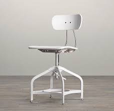 White metal dining chairs with wood seat counter. Vintage Toledo White Enamel Industrial Dining Chair