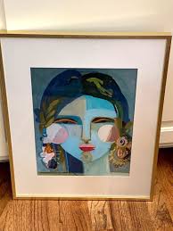 Anthropologie Goddess Print Ka'Iulani by Haley Mitchell Matted Gold Frame  NEW