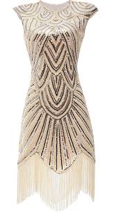 Eforpretty Womens 1920s Diamond Sequined Embellished Fringed Flapper Dress Small Beige At Am Vintage Inspired Prom Dress Sparkly Prom Dresses Vintage Fashion