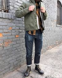 A Personal Favorite Featuring Olive Herringbone Ecru Knit Lined Supply Jacket Gold Neppy Plaid Bm Work Shirt American Casual Workwear Fashion Mens Outfits