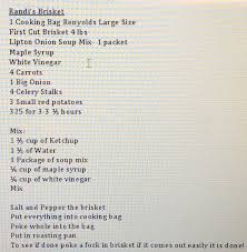 Cool meat in pan (covered) until you can put the entire pan in the refrigerator overnight. Randi S Brisket Lipton Onion Soup Mix Brisket Recipe Book