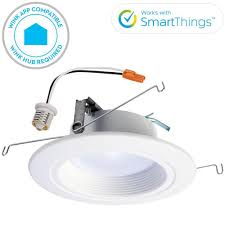 Halo Rl 5 In And 6 In White Wireless Smart Integrated Led Recessed Downlight Ceiling Fixture Selectable Color Temperature Rl560whzha69 The Home Depot Led Recessed Ceiling Lights Downlights Installing Recessed Lighting