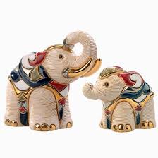 White Elephant And Baby Ceramic Figurines Elephant Figurines Elephant Sculpture Elephant Family
