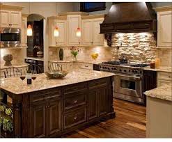 Dark Island And Cabinets Around Cooktop And Vent Hood Rustic Kitchen Backsplash Rustic Kitchen Design Rustic Kitchen