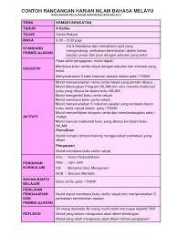 Setiap hari ia bekerja menggarap lading dan mencari ikan dengan tidak mengenal lelah. Contoh Rancangan Harian Nilam Bahasa Melayu