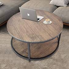 Dark concrete medium round mdf coffee table. Industrial Wood Top Sturdy Metal Legs For Living Room Modern Design Home Furniture With Storage Open Shelf Dark Walnut 36 Wood Round Coffee Table Home Kitchen Coffee Tables Mhiberlin De
