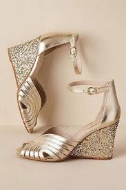 Choose from a huge selection of yellow wedges wedge sandals styles. Anthropologie Bess Gold Wedges Part Of A Special Collection From Bhldn Strappy Peep Toe Wedges Fea Wedge Wedding Shoes Bridal Shoes Wedges Gold Wedding Shoes